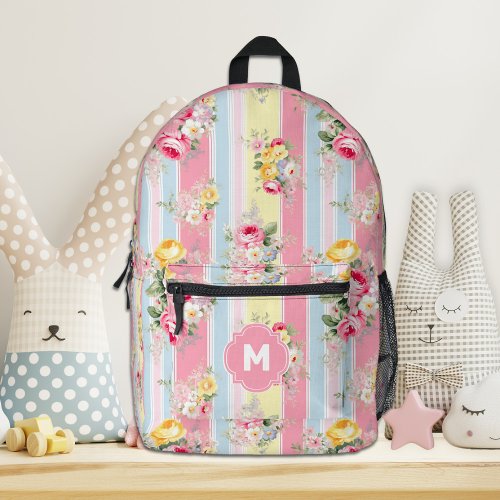 Customized Striped Pink Floral Backpack