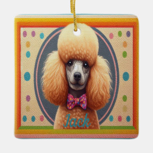 Customized Stylish Cute Poodle Dog Colorful Border Ceramic Ornament