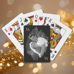 Customized Stylish Unique Photo Gold Monogram Poker Cards