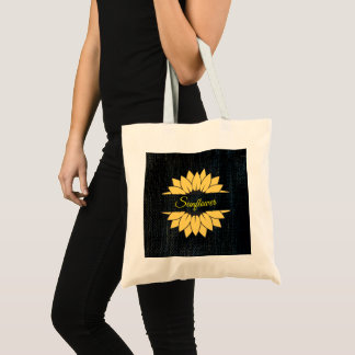 Customized Sunflower Black burlap print Tote Bag