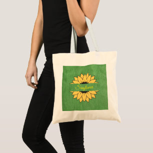 Customized Sunflower Green burlap print Tote Bag
