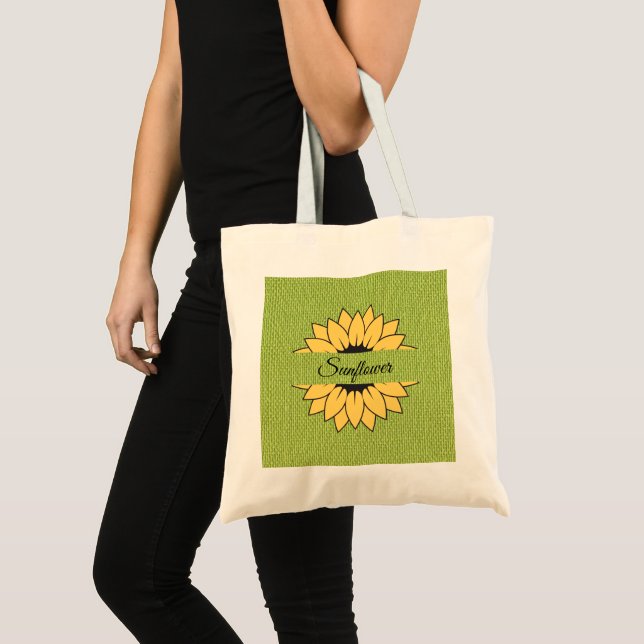 Customized Sunflower Green burlap print Tote Bag (Front (Product))