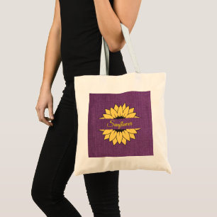 Customized Sunflower Purple burlap print Tote Bag