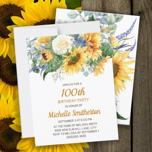 Customized Sunflowers Eucalyptus 18th Birthday Postcard (Sunflowers and eucalyptus women's 100th birthday party invitation)