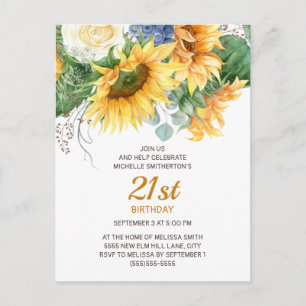 Customized Sunflowers Eucalyptus 21st Birthday Postcard