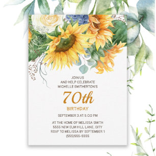 Customized Sunflowers Eucalyptus 70th Birthday Postcard