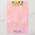 Customized Sunflowers Floral Pink Watercolor Stationery