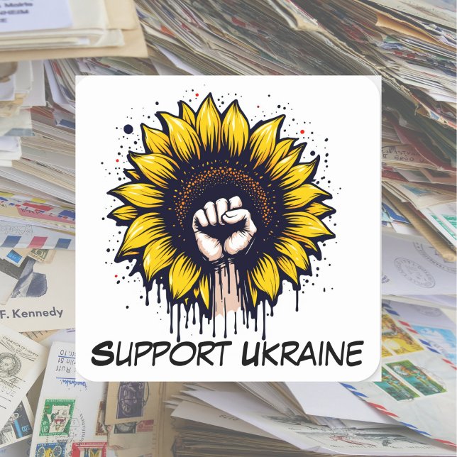 Customized Support for Ukraine Sunflower & Fist Square Sticker (Creator Uploaded)