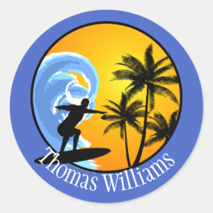 Customized Surfer Dude Classic Round Sticker