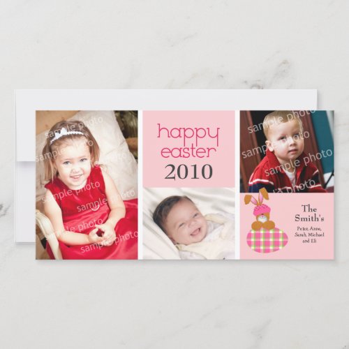 Customized Sweet Happy Easter 3_Photo Card pink Holiday Card