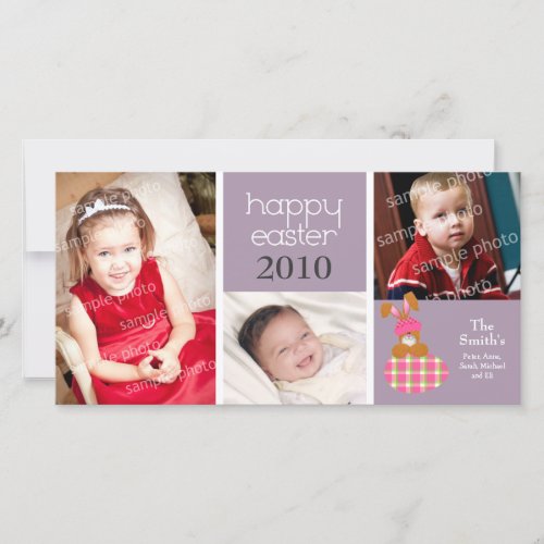 Customized Sweet Happy Easter 3_Photo Card purple Holiday Card