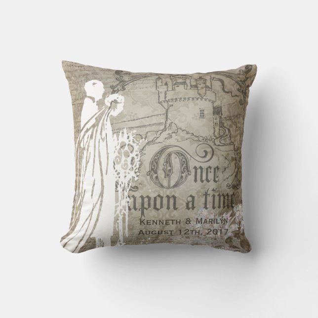 Customized Tan Floral Once Upon a Time Pillow (Front)