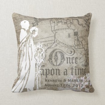 Customized Tan Floral Once Upon A Time Pillow by weddingsareus at Zazzle