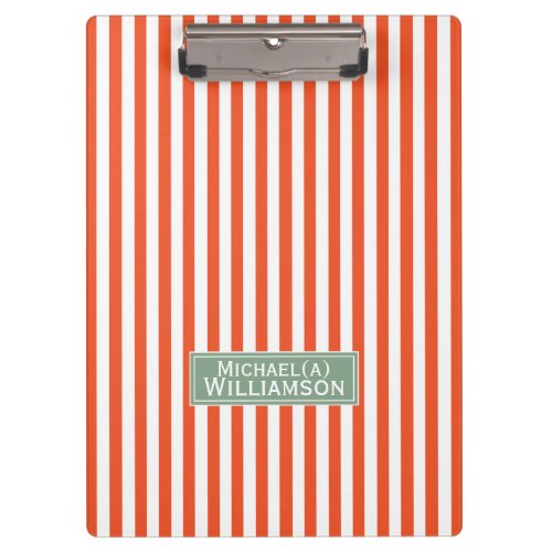 Customized Tangerine Tango Orange Striped Elegant Clipboard