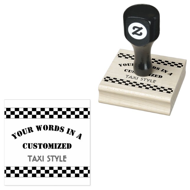 Customized Taxi Style Text with Checkerboard Trim Rubber Stamp (Stamped)