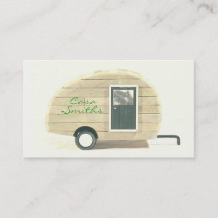 Customized teardrop Vintage camper tan Business Card