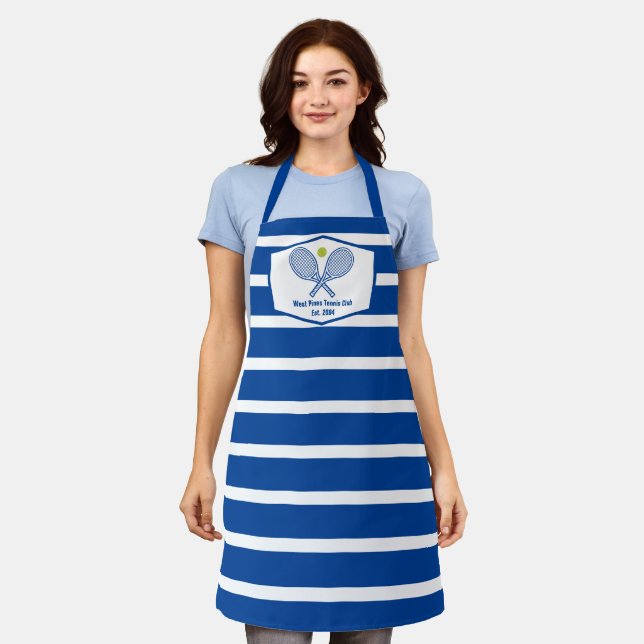 Customized Tennis Player Blue Striped Apron (Worn)