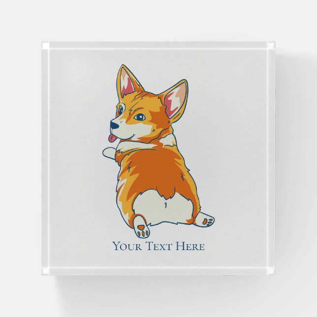 Customized Text Corgi Graphic Paperweight (Front)