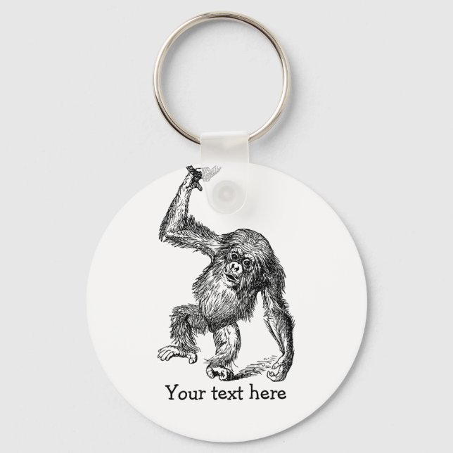 Customized text cute baby chimpanzee keychain (Front)