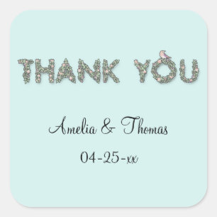 Customized Thank You Floral Text Square Sticker