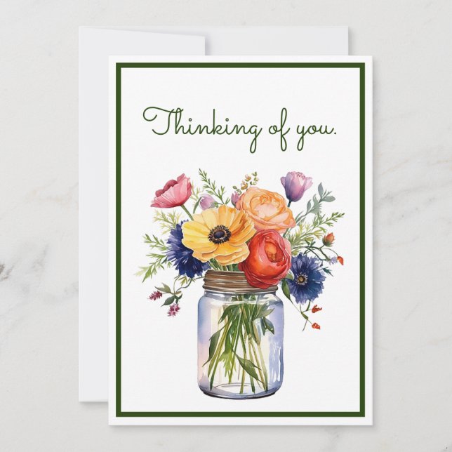 Customized Thinking of You Watercolor Flowers  (Front)
