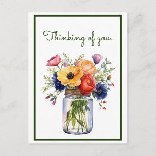 Customized Thinking of You Watercolor Flowers  Postcard