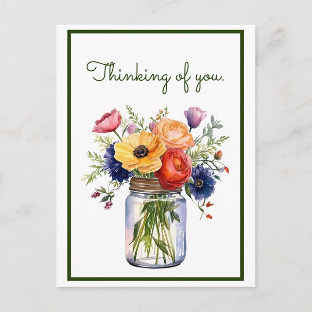 Customized Thinking of You Watercolor Flowers  Postcard (Front)