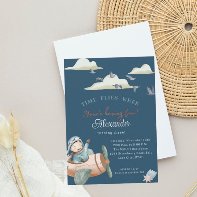 Customized Time flies birthday invitation card (Creator Uploaded)