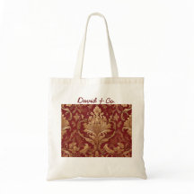 Customized tote bag with elegant red damask design