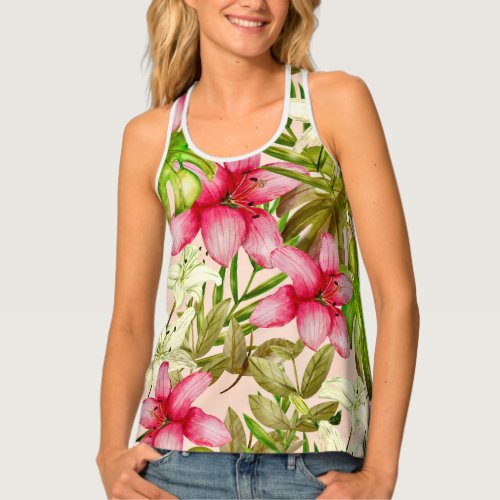 Customized Tropic Hibiscus Floral Pattern Tank Top