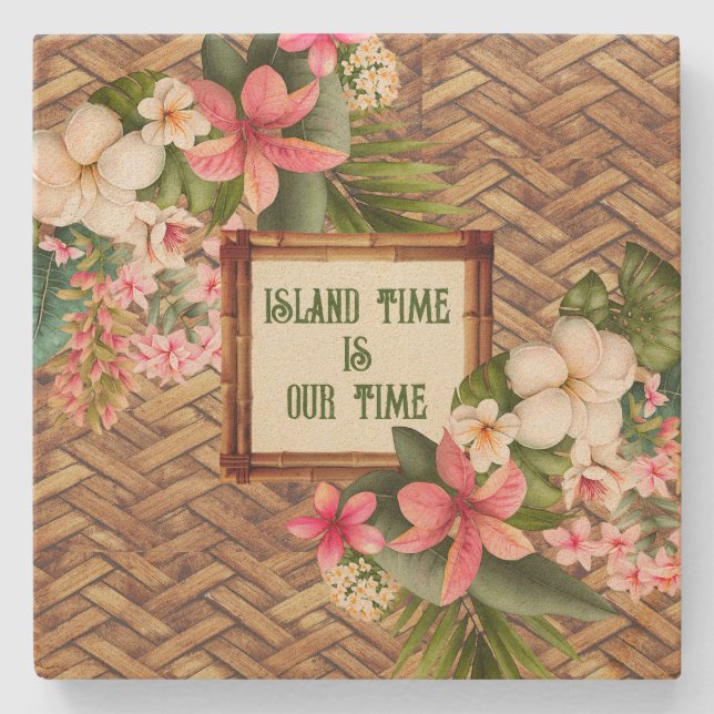 Customized Tropical Island Time  Stone Coaster (Front)