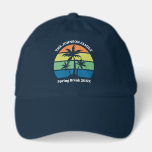 Customized Tropical Island Trip Palm Trees Hat<br><div class="desc">These cool personalized tropical beach sunset hats feature 3 palm trees silhouetted against an orange and blue sky accented with yellow and green at the coast. Customize for a great family trip keepsake trucker hat for your coastal getaway this spring break or summer or ocean cruise vacation.</div>
