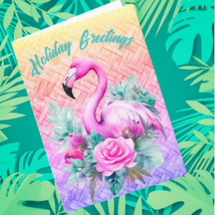 Customized Tropical Pastel Pink Flamingo Holiday Letterpress Thank You Card