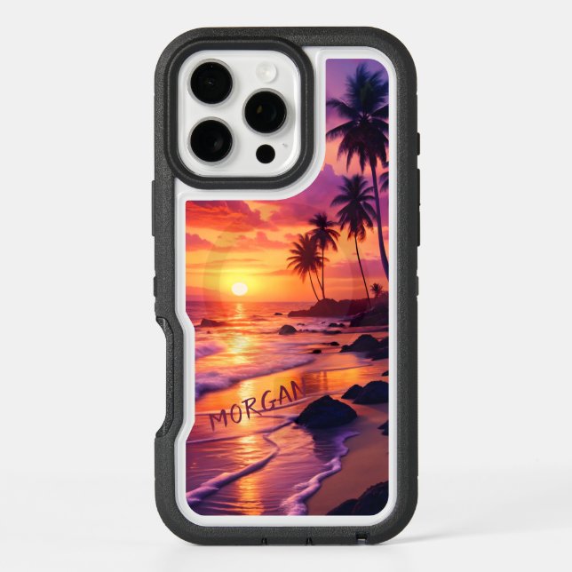 Customized Tropical Sunset Beach – Dreamy Coastal Otterbox iPhone Case (Back)
