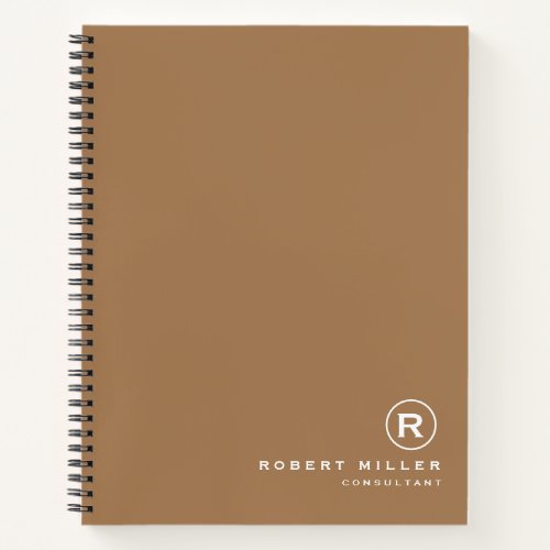 Customized Tuscan Brown  White Monogram Initial  Notebook