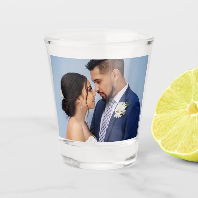 Customized Two Couple Wedding Photo Double Sided Shot Glass (Front)