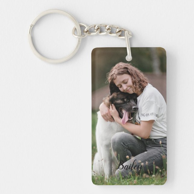 Customized Two Photo and Text Keychain (Front)