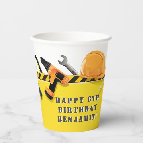 Customized Under Construction Birthday Paper Cups