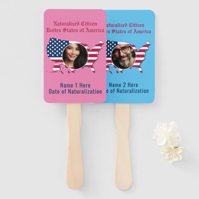 Customized USA Naturalized Citizen His Hers Photo Hand Fan (Front and Back)