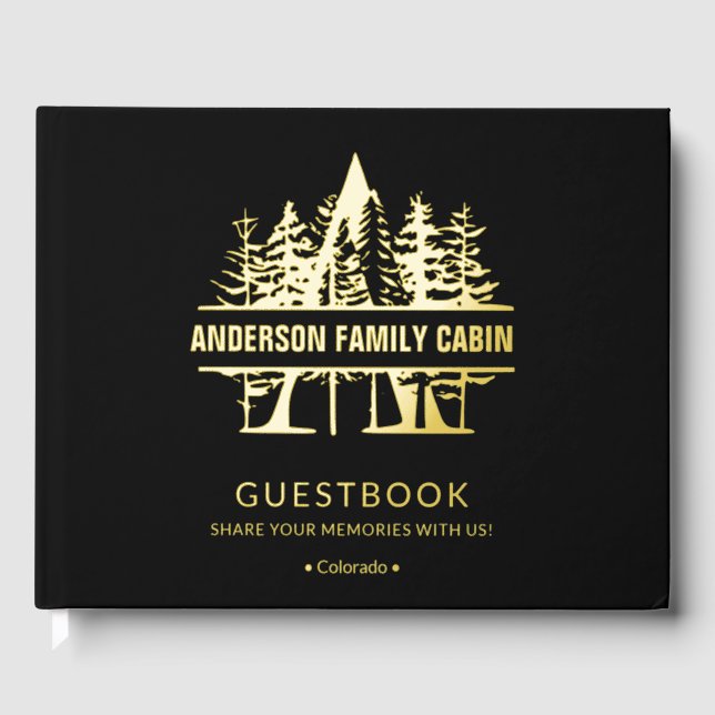 Customized Vacation Rental Cabin House Lake House  Foil Guest Book (Front)