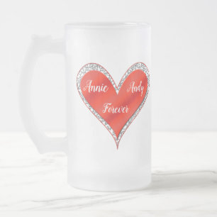 Customized Valentine's Day Heart with Lace Frosted Glass Beer Mug