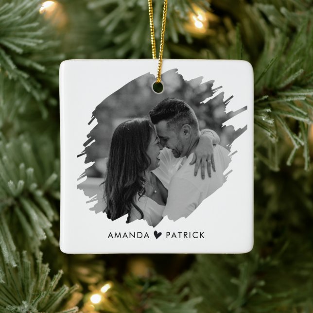 Customized Valentines Day Modern Photo Couple Ceramic Ornament (Tree)