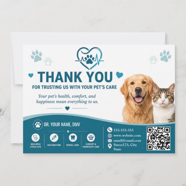 Customized Veterinary Thank You Card with QR Code (Front)