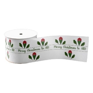 Customized Vibrant Red Roses Art & Holly Holiday