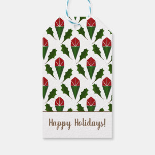 Customized Vibrant Red Roses, Holly Holiday Art Gift Tags