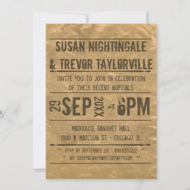 Customized-Vintage Grunge Playbill Reception Only Invitation (Front)