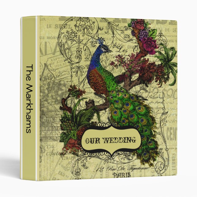 Customized Vintage Peacock Wedding Binder (Front/Spine)