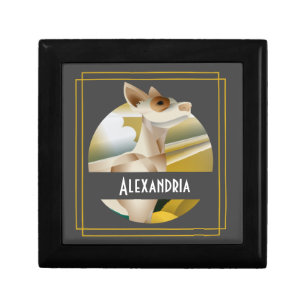 Customized Vintage Podenco Art Deco Dog Wooden Gift Box
