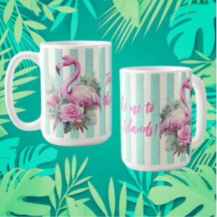 Customized Vintage Retro Tropical Pink Flamingo Coffee Mug