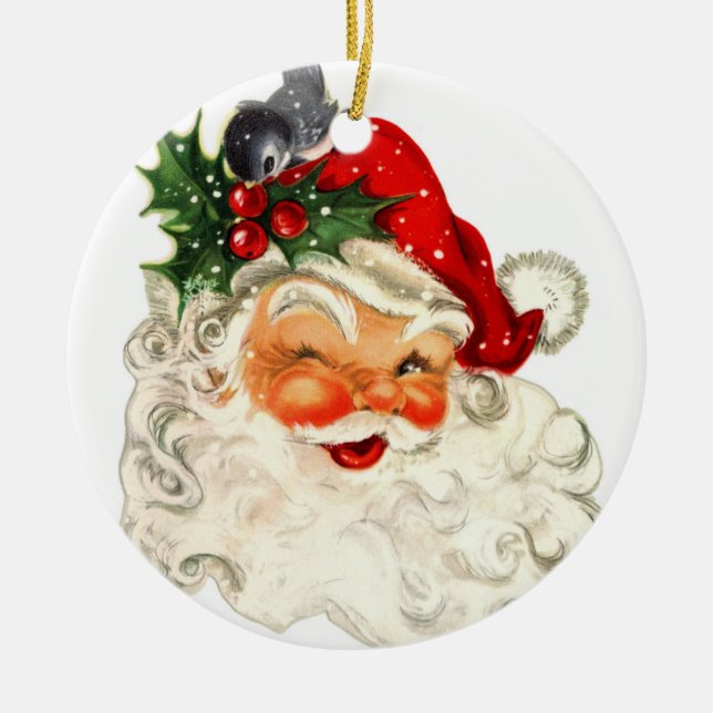 Customized Vintage Santa Tree Ceramic Ornament (Front)